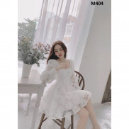 Đầm ren hoa cúc tay dài bồng phối nút bọc sang chảnh [KÈM ẢNH THẬT]